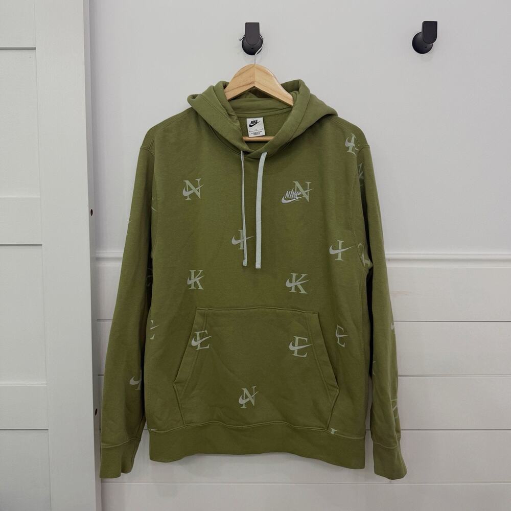 Men’s Nike Sportswear Club Fleece All Over Print Hoodie Green Size L
